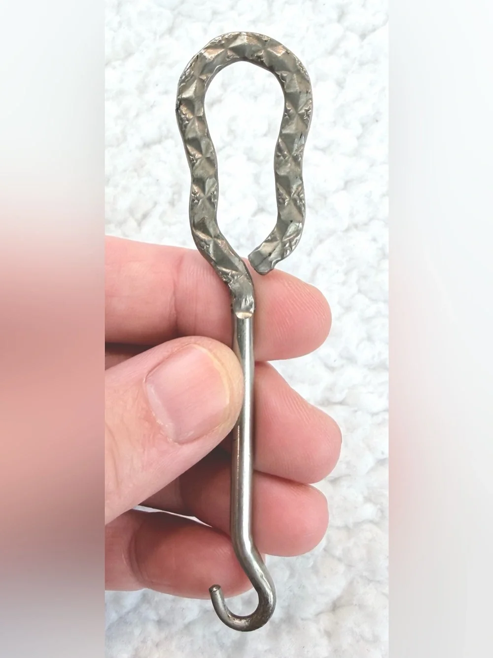 Antique/Vintage Silver Hammered Metal Button Hook Sewing Tool, OS